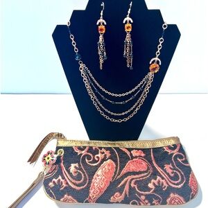 Jewelry Set With Clutch Beautiful Black And Orange Setting